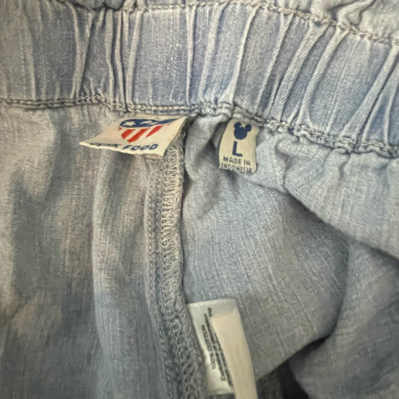 Disney X Junk Food Mickey Chambray Pants Size Large Womens Elastic Waist Cropped - Picture 3 of 4
